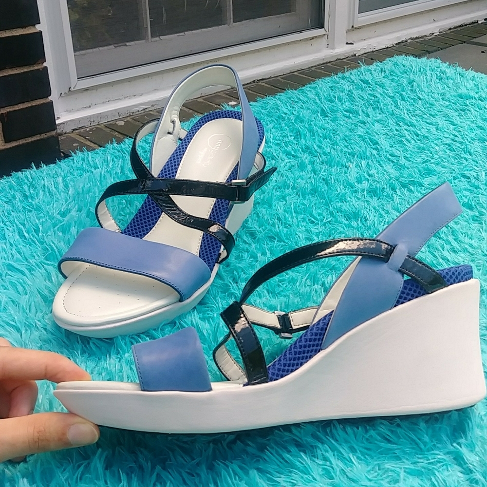Blue White Sandals Wedge EasySpirit Antigravity